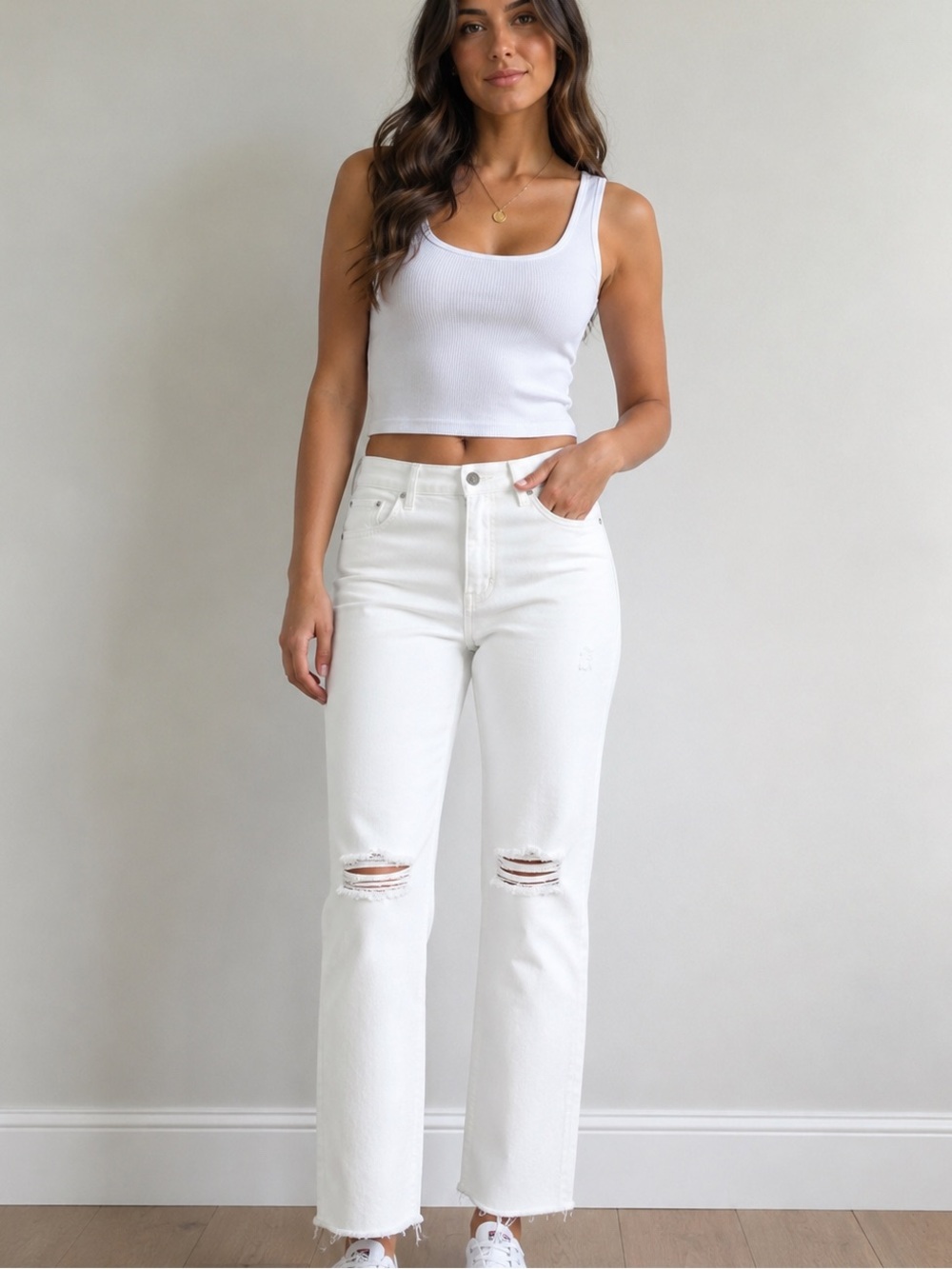 Zara White Distressed Wide Leg Jeans Size 6